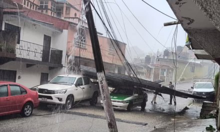 Cae techumbre sobre taxi en  Xalapa