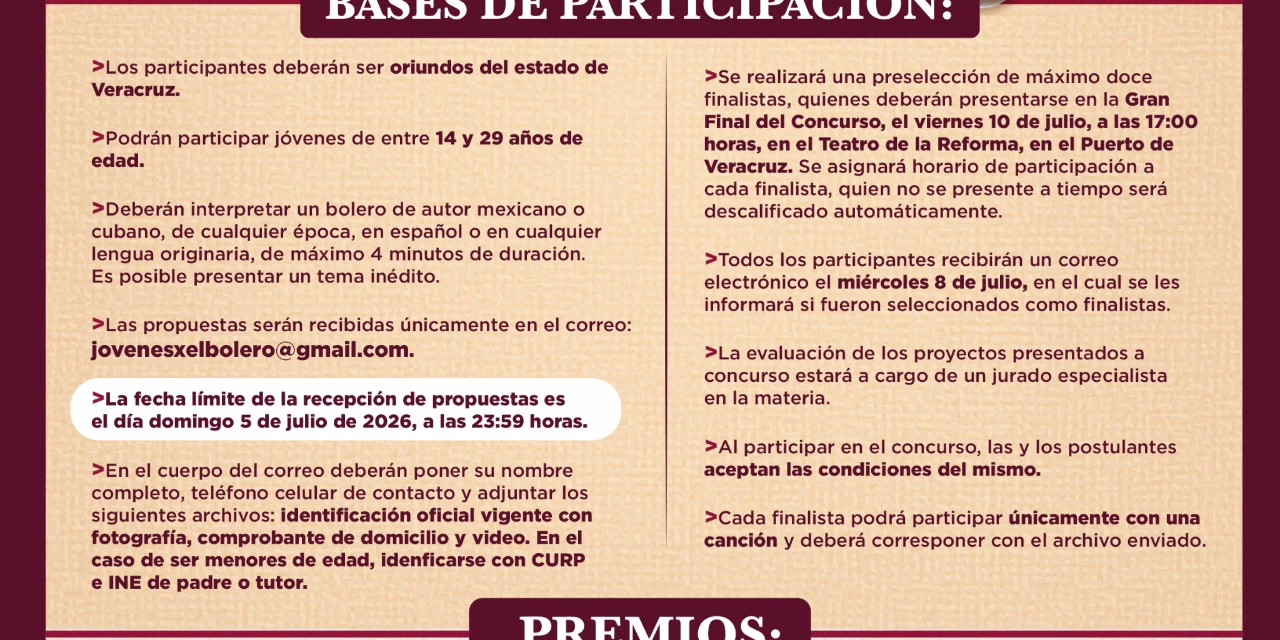 Abre SECVER convocatoria para el segundo concurso Jóvenes por el Bolero: Veracruz