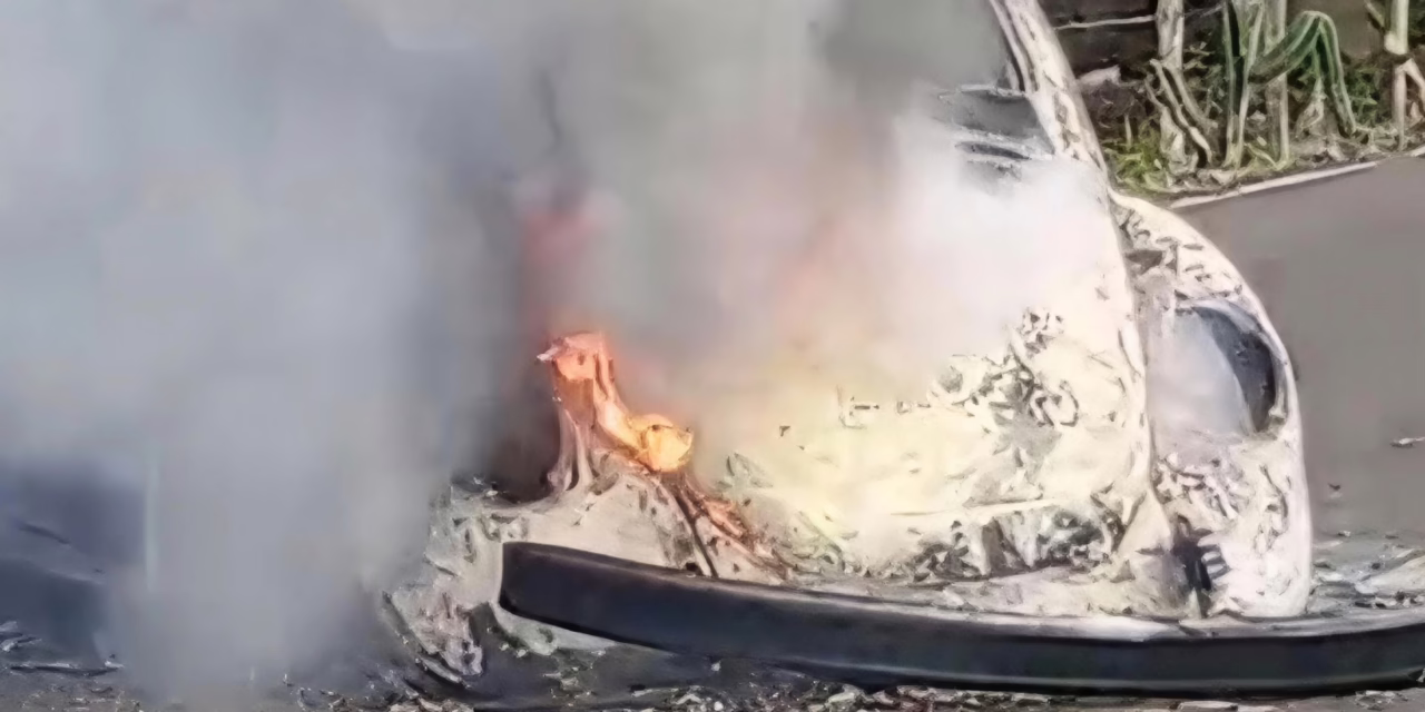 Video:Se incendia “Vocho” en la carretera Paso de Ovejas-Tolome; tripulantes logran salvarse
