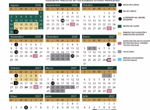 SEP publica el calendario oficial para el ciclo escolar 2026-2027; así quedó El calendario contempla 185 días efectivos de.clases