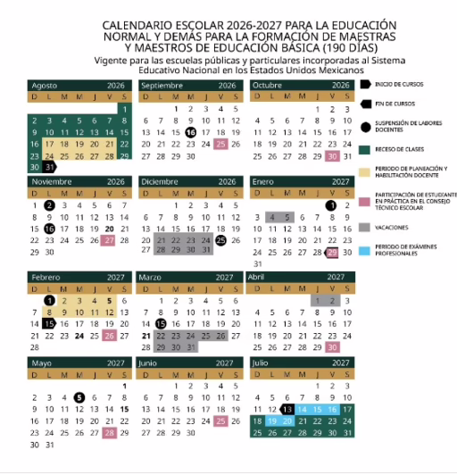 SEP publica el calendario oficial para el ciclo escolar 2026-2027; así quedó El calendario contempla 185 días efectivos de.clases