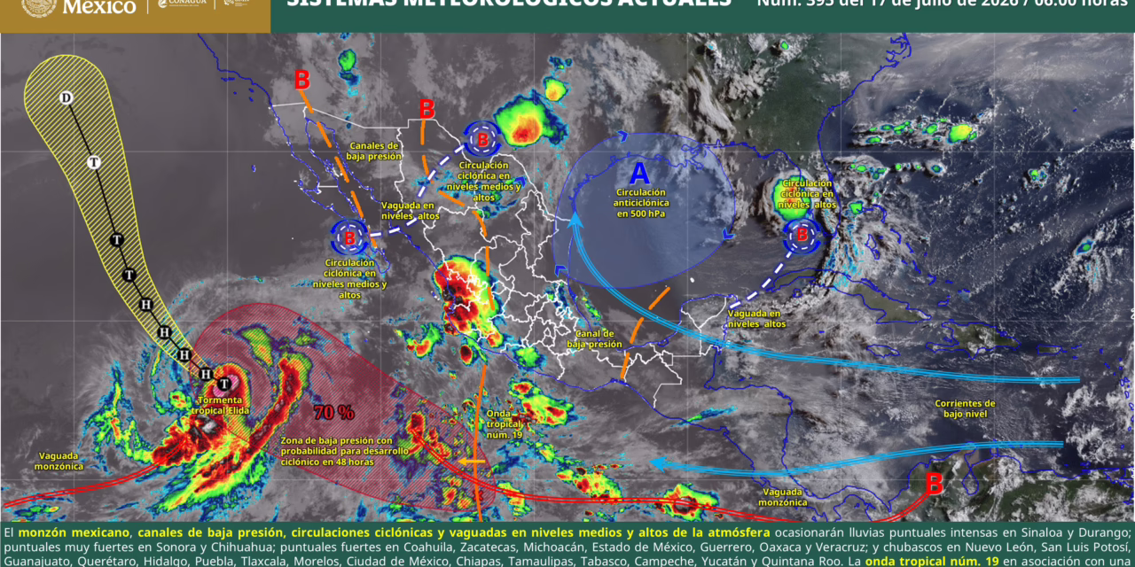 LLUVIAS INTENSAS EN ZONAS DE SINALOA Y DURANGO, Y MUY FUERTES EN ZONAS DE SONORA, CHIHUAHUA, JALISCO Y NAYARIT