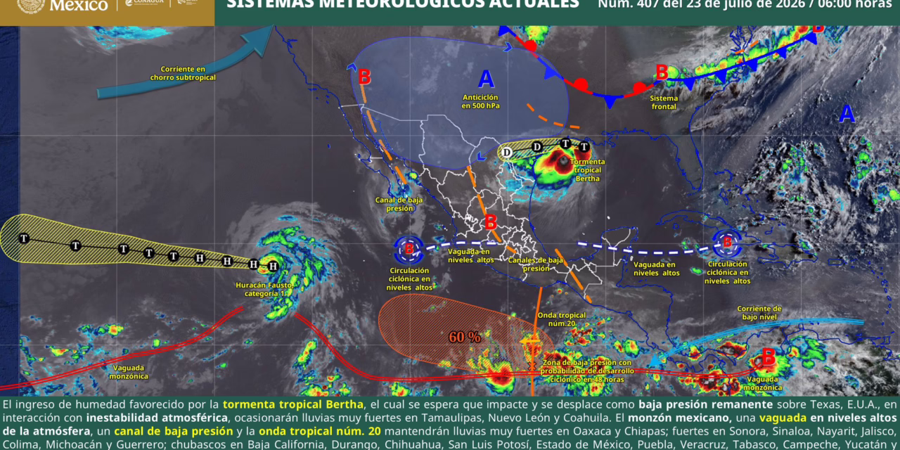 LLUVIAS PUNTUALES MUY FUERTES EN ZONAS DE COAHUILA, NUEVO LEÓN, TAMAULIPAS, OAXACA Y CHIAPAS