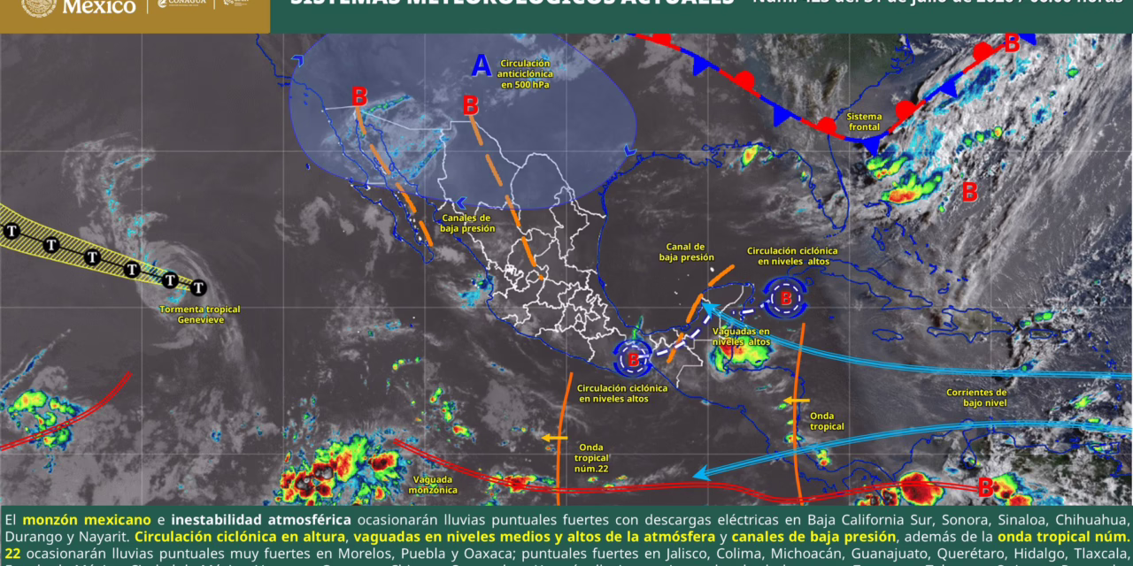 SE PRONOSTICAN LLUVIAS PUNTUALES MUY FUERTES EN ZONAS DE MORELOS, PUEBLA Y OAXACA
